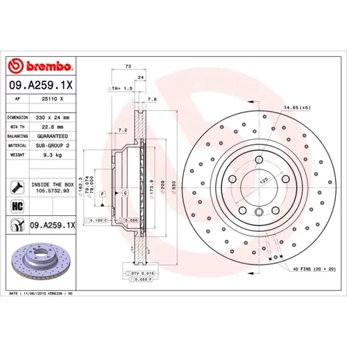 Brzdový kotúč BREMBO 09.A259.1X