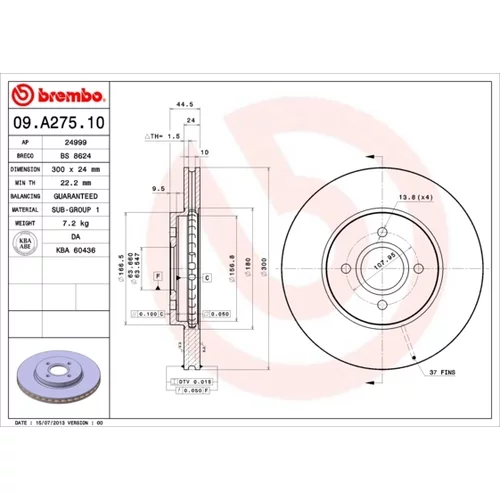 Brzdový kotúč BREMBO 09.A275.10