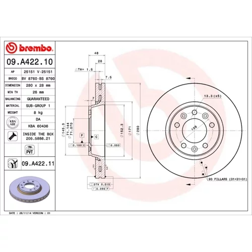 Brzdový kotúč BREMBO 09.A422.11