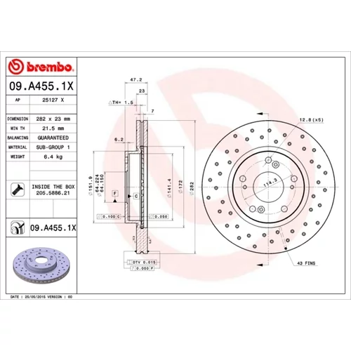 Brzdový kotúč BREMBO 09.A455.1X