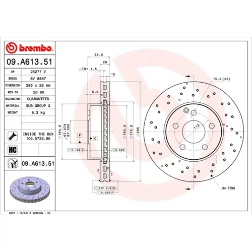 Brzdový kotúč BREMBO 09.A613.51