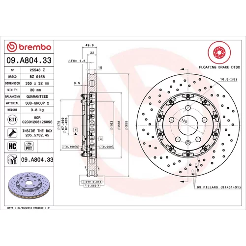 Brzdový kotúč 09.A804.33 /BREMBO/