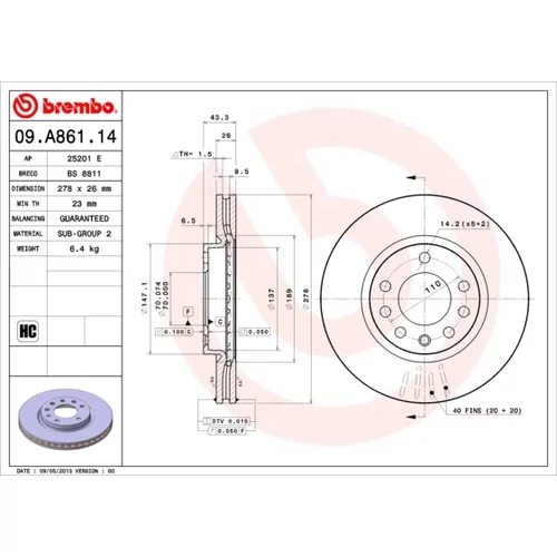 Brzdový kotúč BREMBO 09.A861.14