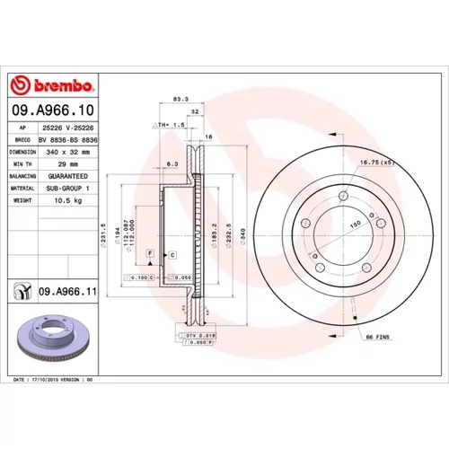 Brzdový kotúč BREMBO 09.A966.11