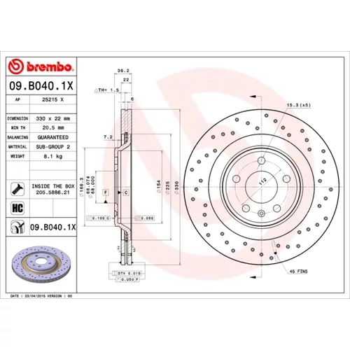 Brzdový kotúč BREMBO 09.B040.1X