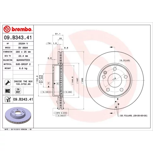 Brzdový kotúč BREMBO 09.B343.41