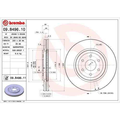 Brzdový kotúč BREMBO 09.B496.11