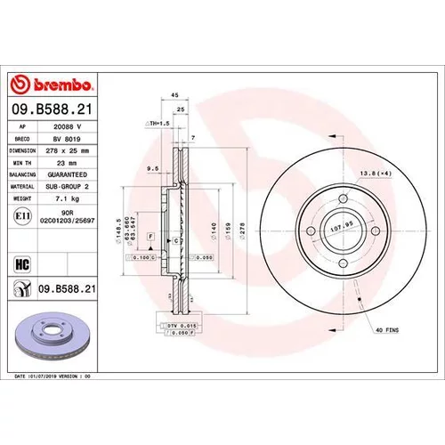 Brzdový kotúč 09.B588.21 /BREMBO/