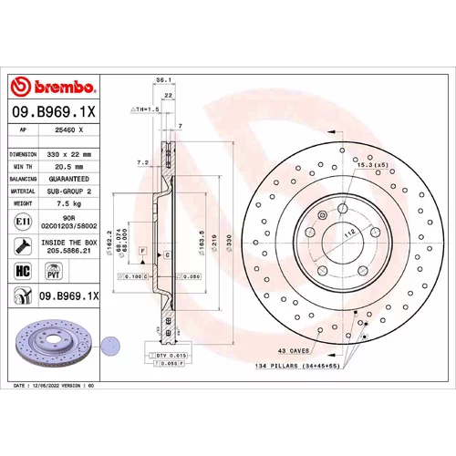 Brzdový kotúč BREMBO 09.B969.1X