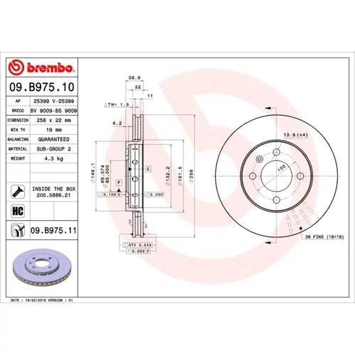 Brzdový kotúč BREMBO 09.B975.11