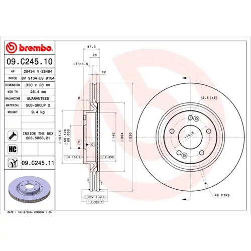 Brzdový kotúč BREMBO 09.C245.11