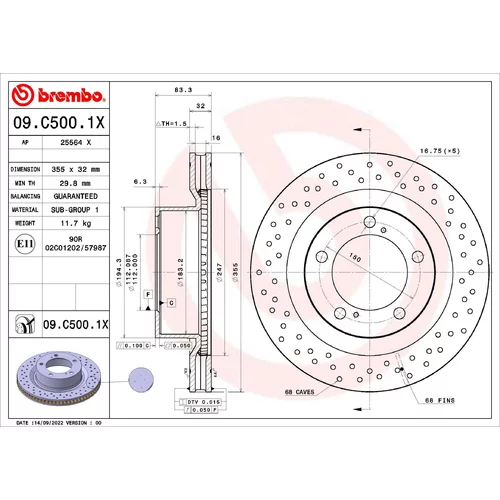 Brzdový kotúč BREMBO 09.C500.1X