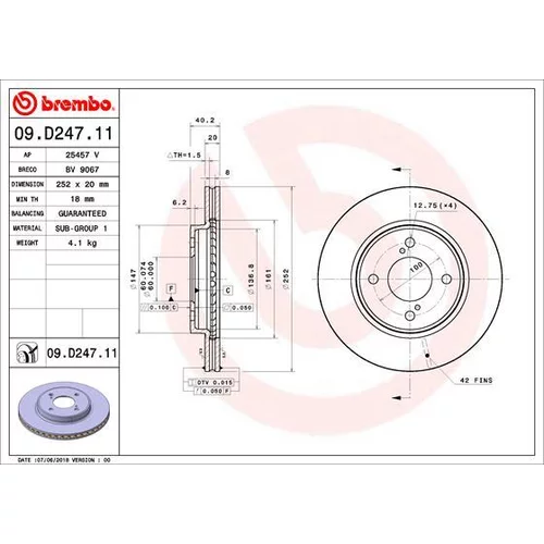 Brzdový kotúč BREMBO 09.D247.11