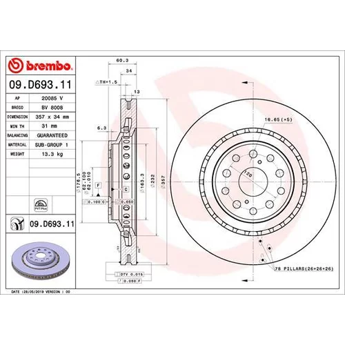 Brzdový kotúč BREMBO 09.D693.11