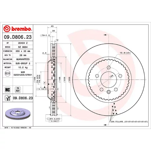 Brzdový kotúč BREMBO 09.D806.23