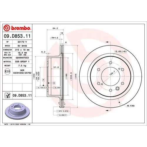 Brzdový kotúč BREMBO 09.D853.11