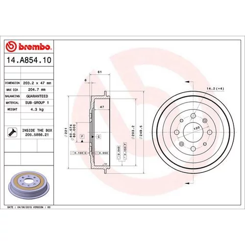 Brzdový bubon BREMBO 14.A854.10