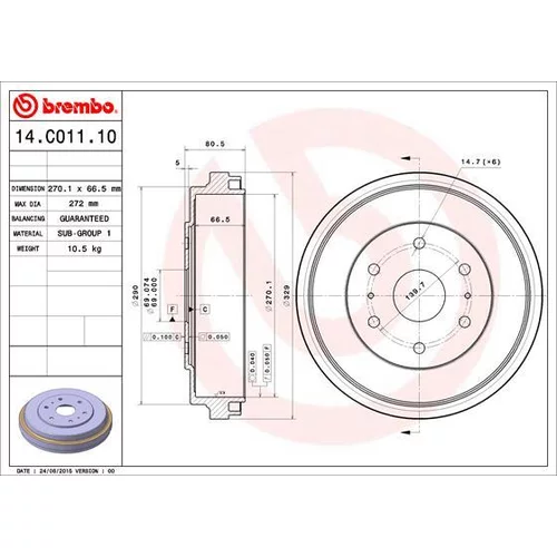 Brzdový bubon BREMBO 14.C011.10