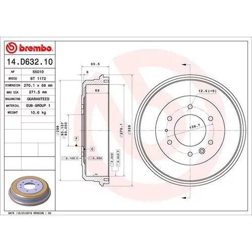 Brzdový bubon 14.D632.10 /BREMBO/