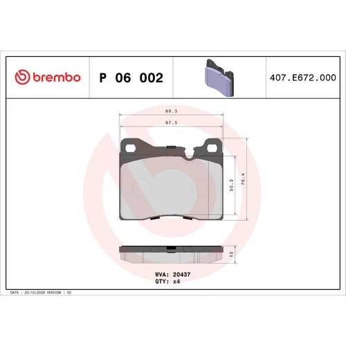 Sada brzdových platničiek kotúčovej brzdy BREMBO P 06 002