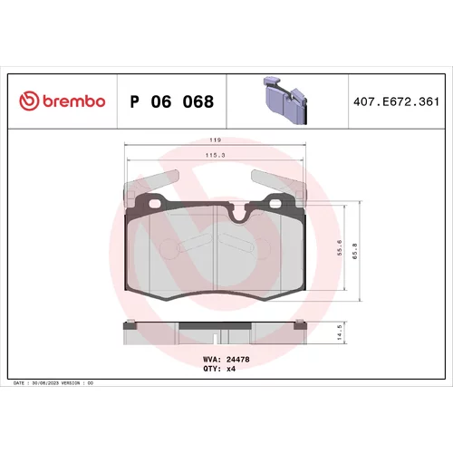 Sada brzdových platničiek kotúčovej brzdy BREMBO P 06 068