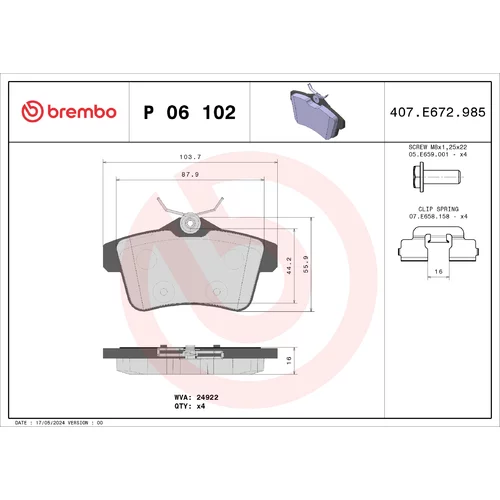 Sada brzdových platničiek kotúčovej brzdy BREMBO P 06 102