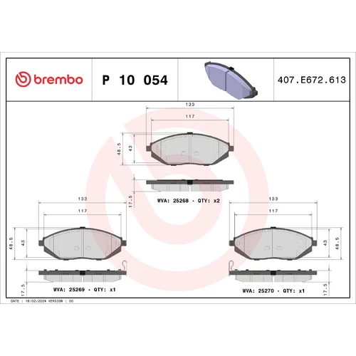 Sada brzdových platničiek kotúčovej brzdy BREMBO P 10 054