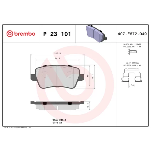 Sada brzdových platničiek kotúčovej brzdy BREMBO P 23 101