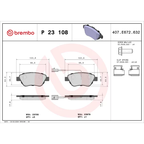 Sada brzdových platničiek kotúčovej brzdy BREMBO P 23 108