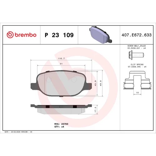 Sada brzdových platničiek kotúčovej brzdy BREMBO P 23 109