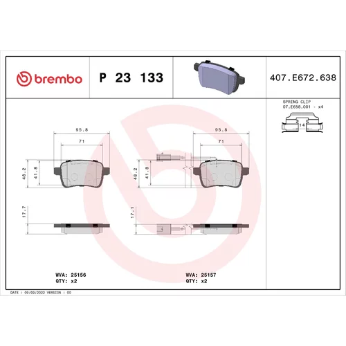 Sada brzdových platničiek kotúčovej brzdy BREMBO P 23 133X