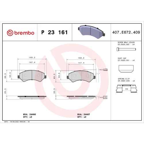 Sada brzdových platničiek kotúčovej brzdy BREMBO P 23 161