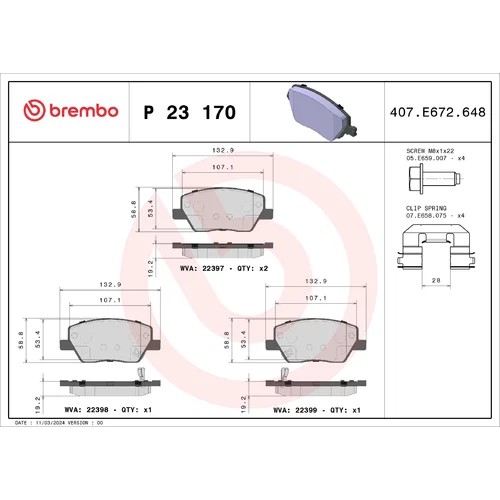 Sada brzdových platničiek kotúčovej brzdy BREMBO P 23 170