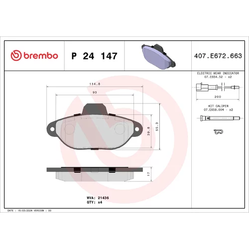 Sada brzdových platničiek kotúčovej brzdy BREMBO P 24 147X