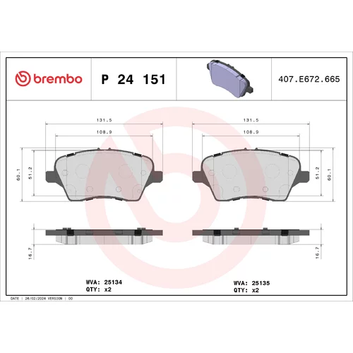 Sada brzdových platničiek kotúčovej brzdy BREMBO P 24 151