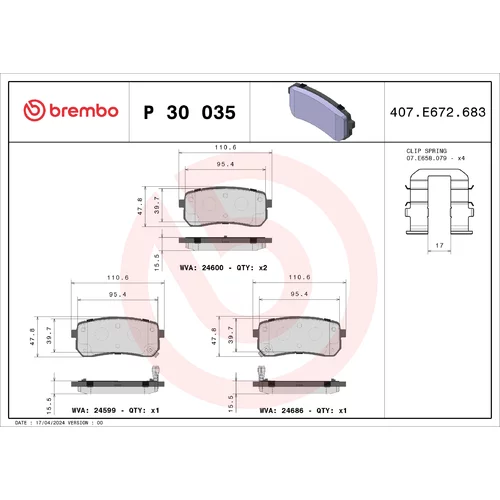 Sada brzdových platničiek kotúčovej brzdy BREMBO P 30 035