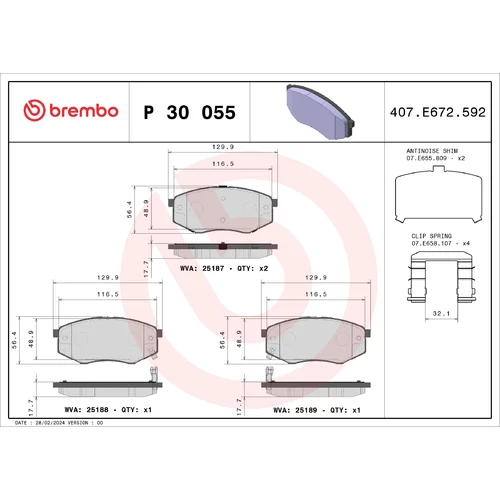 Sada brzdových platničiek kotúčovej brzdy BREMBO P 30 055X