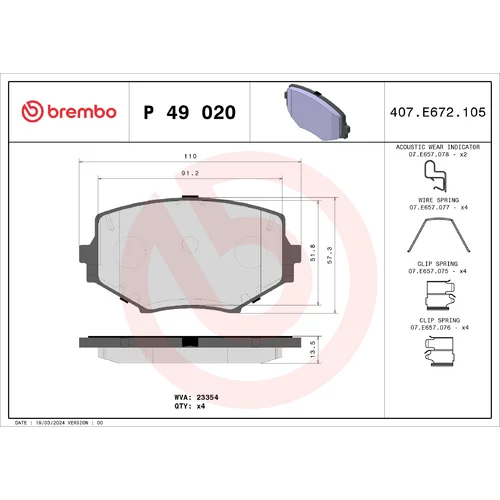 Sada brzdových platničiek kotúčovej brzdy BREMBO P 49 020