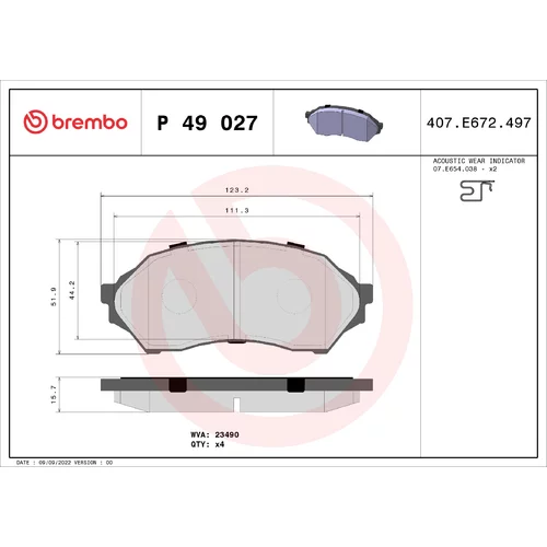 Sada brzdových platničiek kotúčovej brzdy BREMBO P 49 027