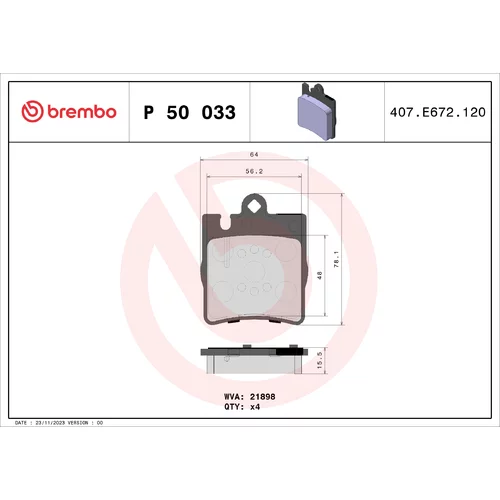 Sada brzdových platničiek kotúčovej brzdy BREMBO P 50 033X