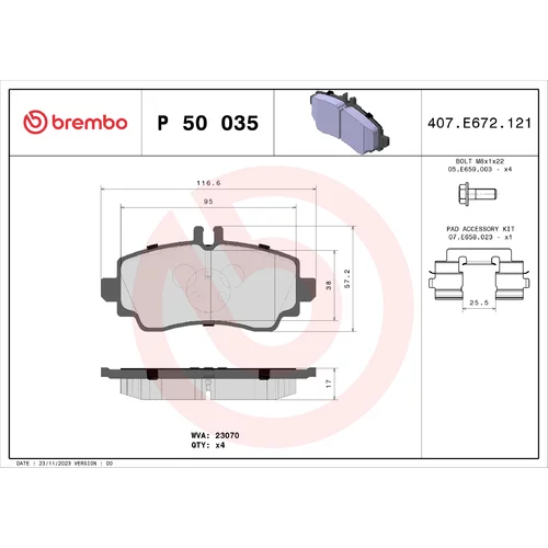 Sada brzdových platničiek kotúčovej brzdy BREMBO P 50 035