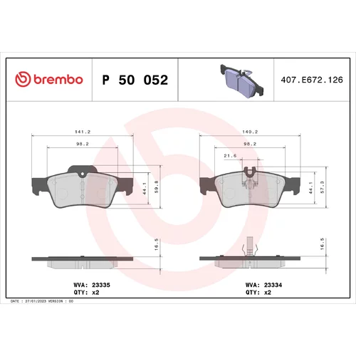 Sada brzdových platničiek kotúčovej brzdy BREMBO P 50 052