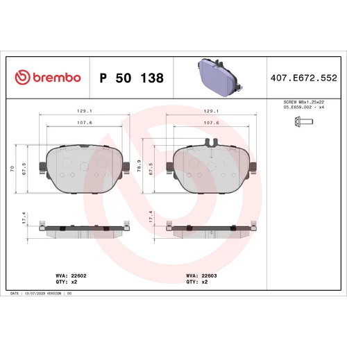 Sada brzdových platničiek kotúčovej brzdy BREMBO P 50 138