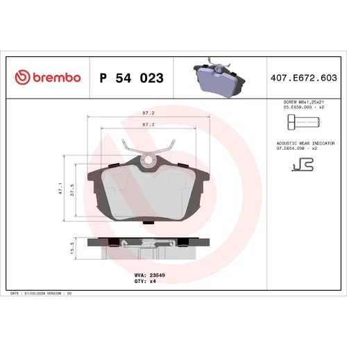 Sada brzdových platničiek kotúčovej brzdy BREMBO P 54 023