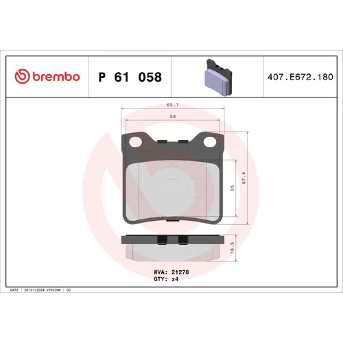 Sada brzdových platničiek kotúčovej brzdy BREMBO P 61 058