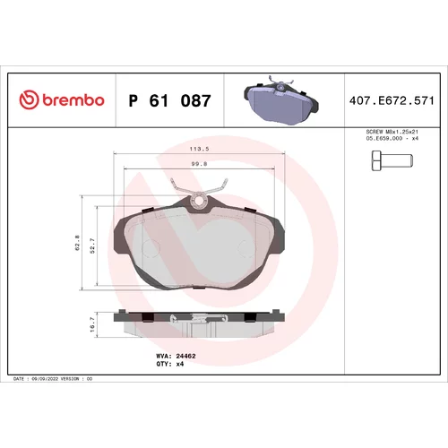 Sada brzdových platničiek kotúčovej brzdy BREMBO P 61 087