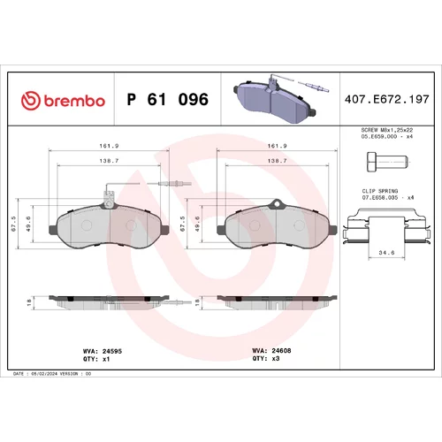 Sada brzdových platničiek kotúčovej brzdy BREMBO P 61 096