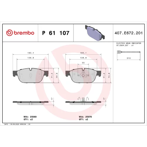 Sada brzdových platničiek kotúčovej brzdy BREMBO P 61 107