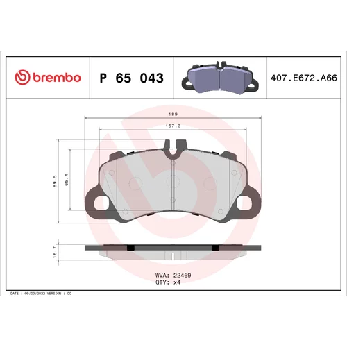 Sada brzdových platničiek kotúčovej brzdy BREMBO P 65 043