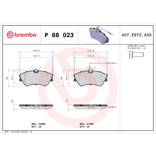 Sada brzdových platničiek kotúčovej brzdy BREMBO P 68 023